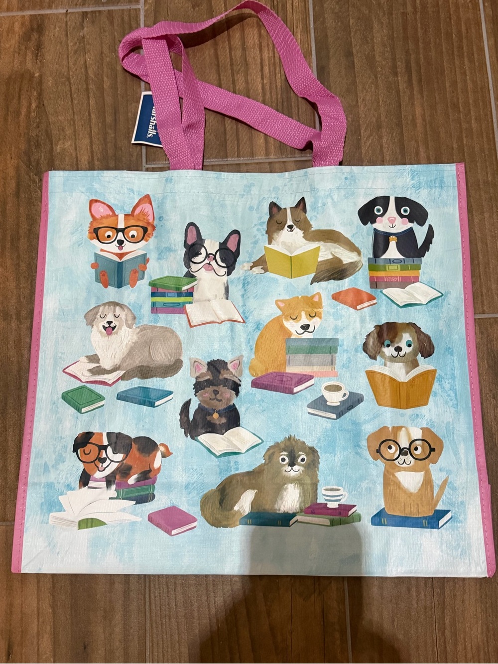 Cute Reading Dogs Small Pets Tote Bag - Pink Handles Marshalls